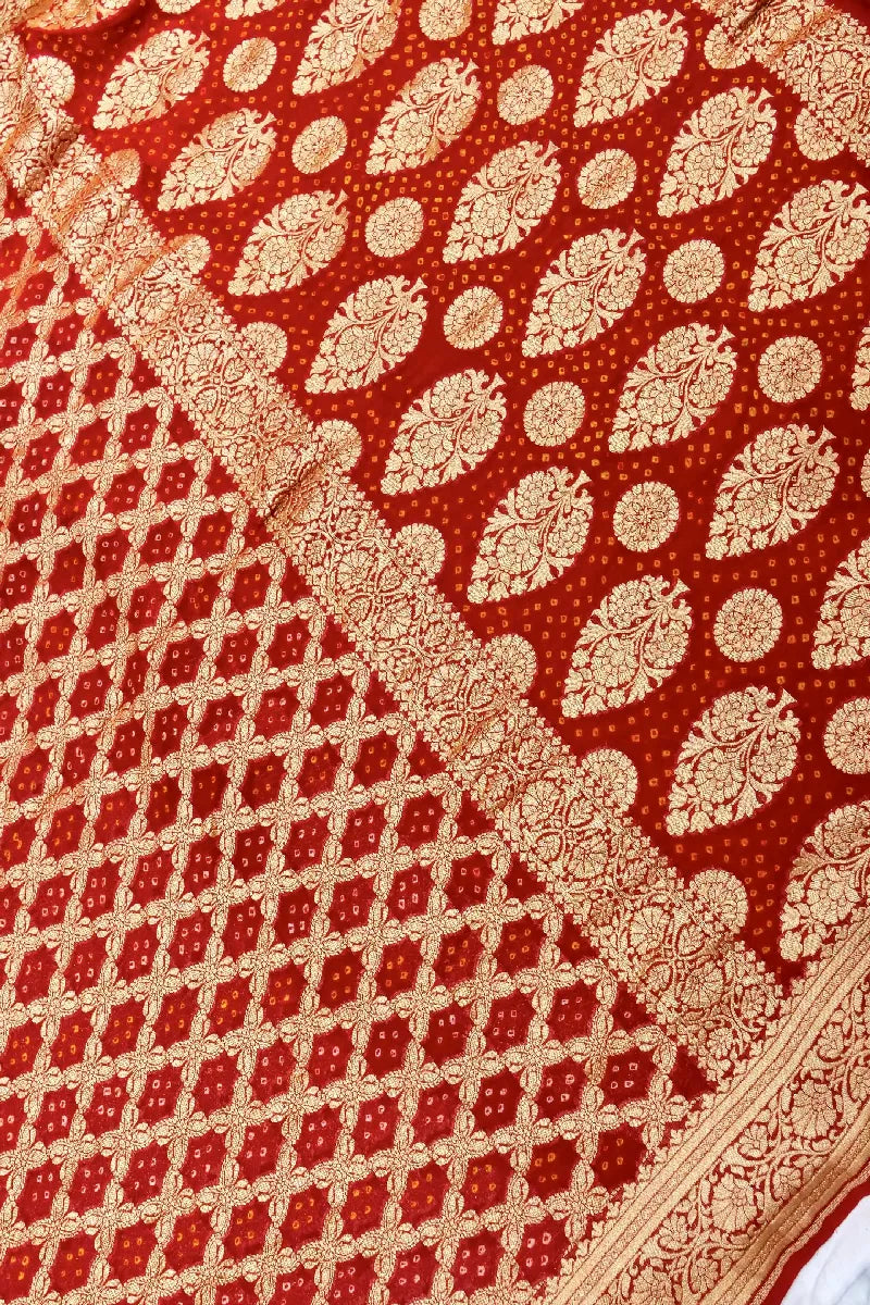 RED COLOR PURE HANDLOOM KHADDI GEORGETTE SAREE