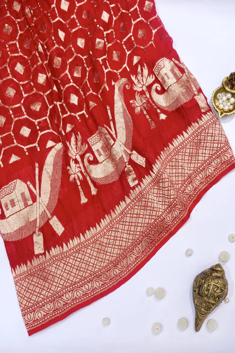 RED COLOR PURE HANDLOOM KHADDI GEORGETTE SAREE