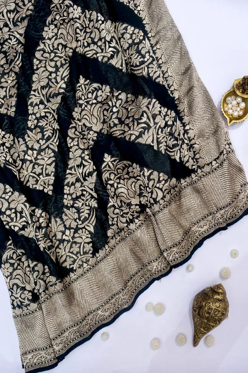 NAVY BLUE COLOR PURE HANDLOOM KHADDI GEORGETTE SAREE