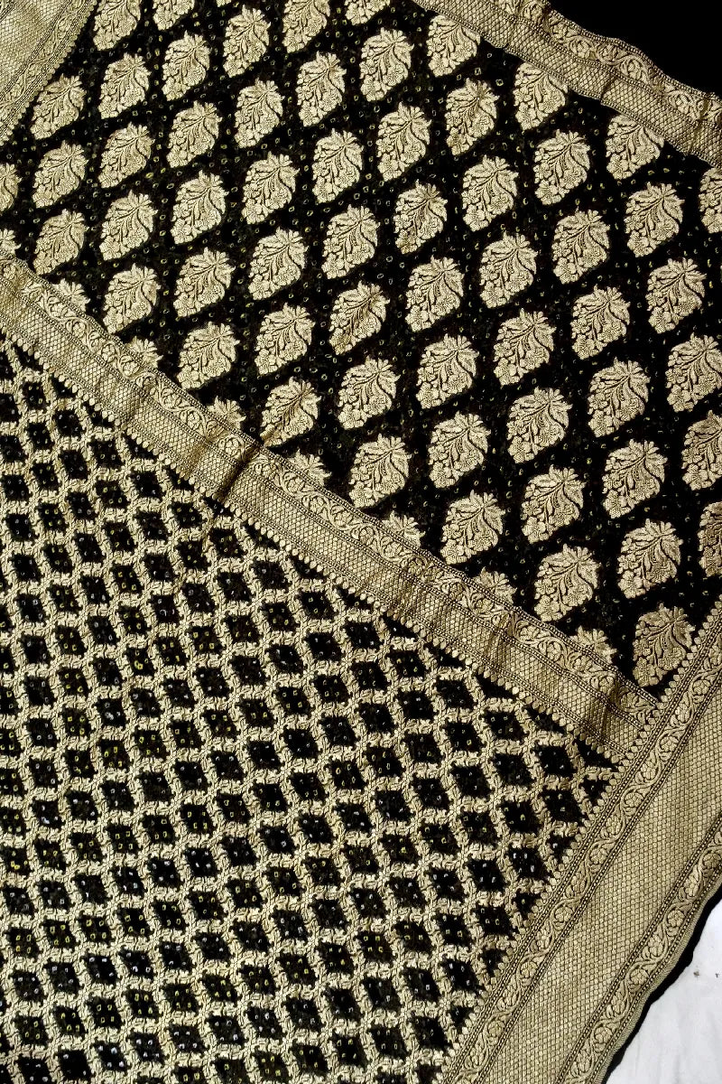 BLACK COLOR PURE HANDLOOM KHADDI GEORGETTE SAREE