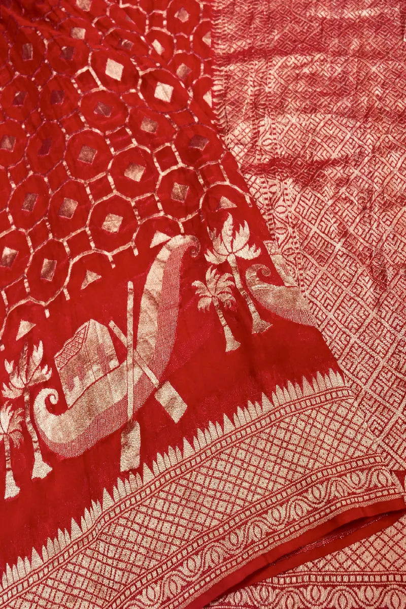 RED COLOR PURE HANDLOOM KHADDI GEORGETTE SAREE