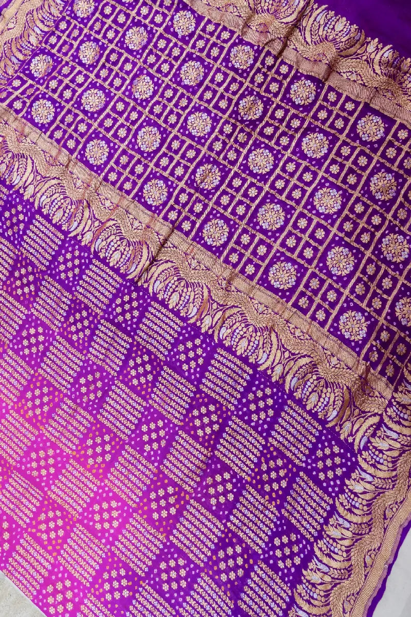 VIOLET COLOR PURE HANDLOOM KHADDI GEORGETTE BANDHANI SAREE