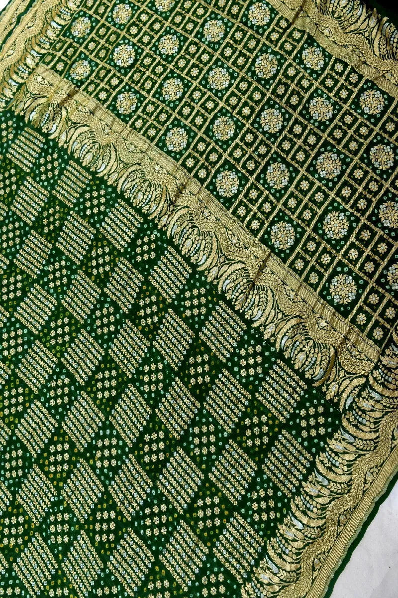 GREEN COLOR PURE HANDLOOM KHADDI GEORGETTE BANDHANI SAREE