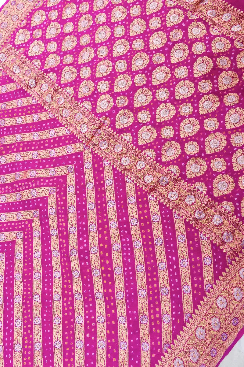 RANI PINK COLOR PURE HANDLOOM KHADDI GEORGETTE BANDHANI SAREE