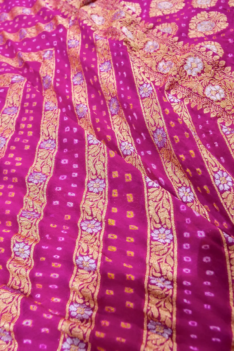 RANI PINK COLOR PURE HANDLOOM KHADDI GEORGETTE BANDHANI SAREE