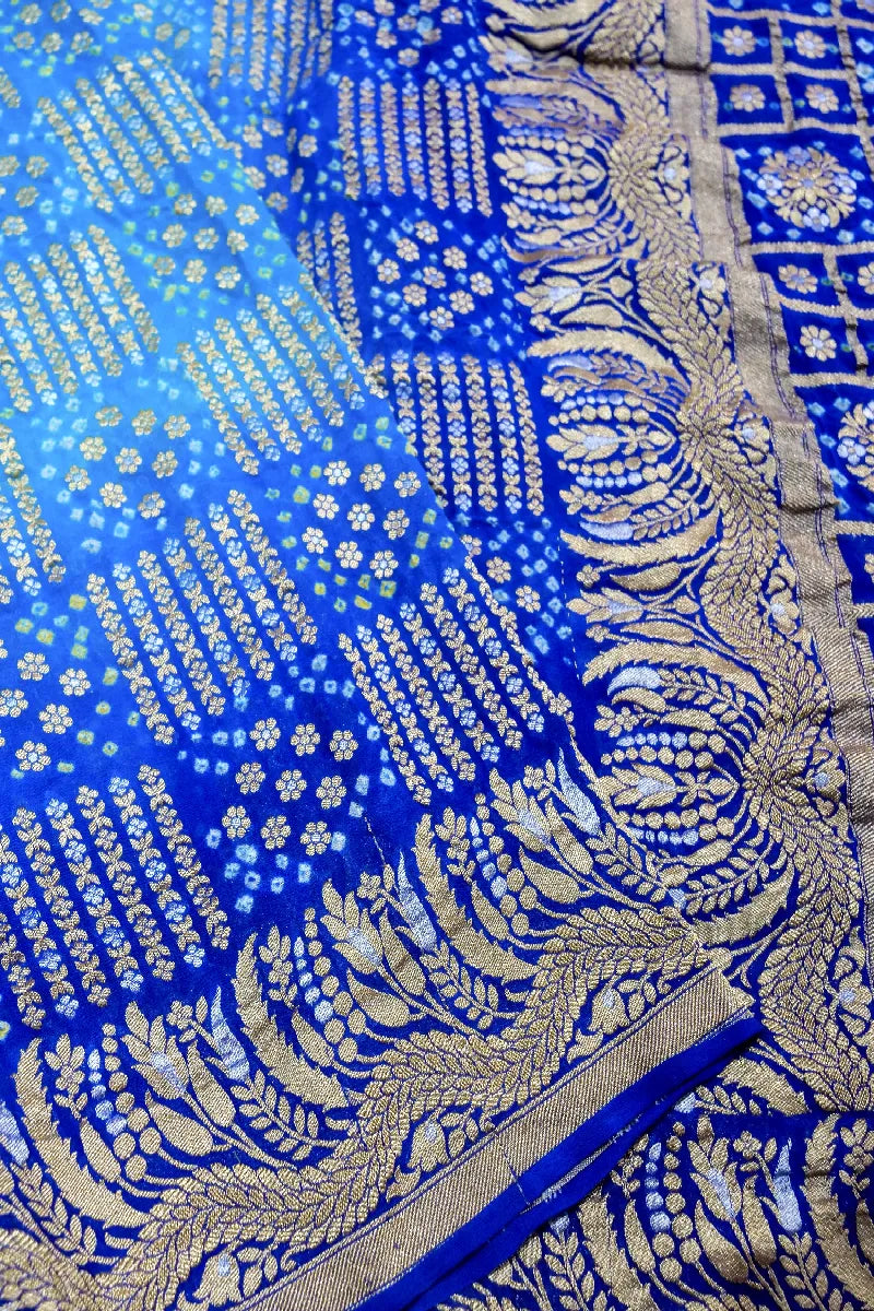 BLUE COLOR PURE HANDLOOM KHADDI GEORGETTE BANDHANI