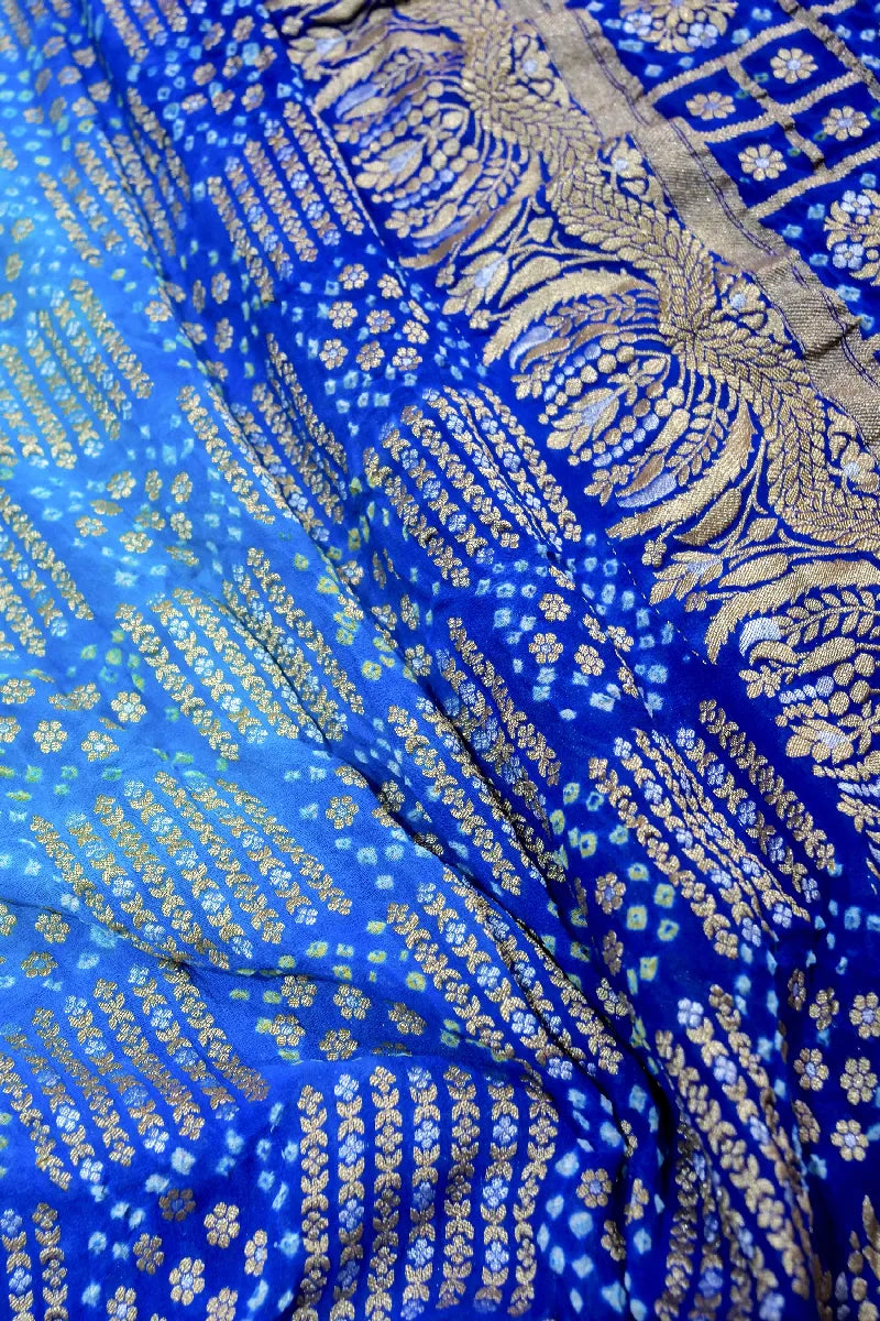 BLUE COLOR PURE HANDLOOM KHADDI GEORGETTE BANDHANI