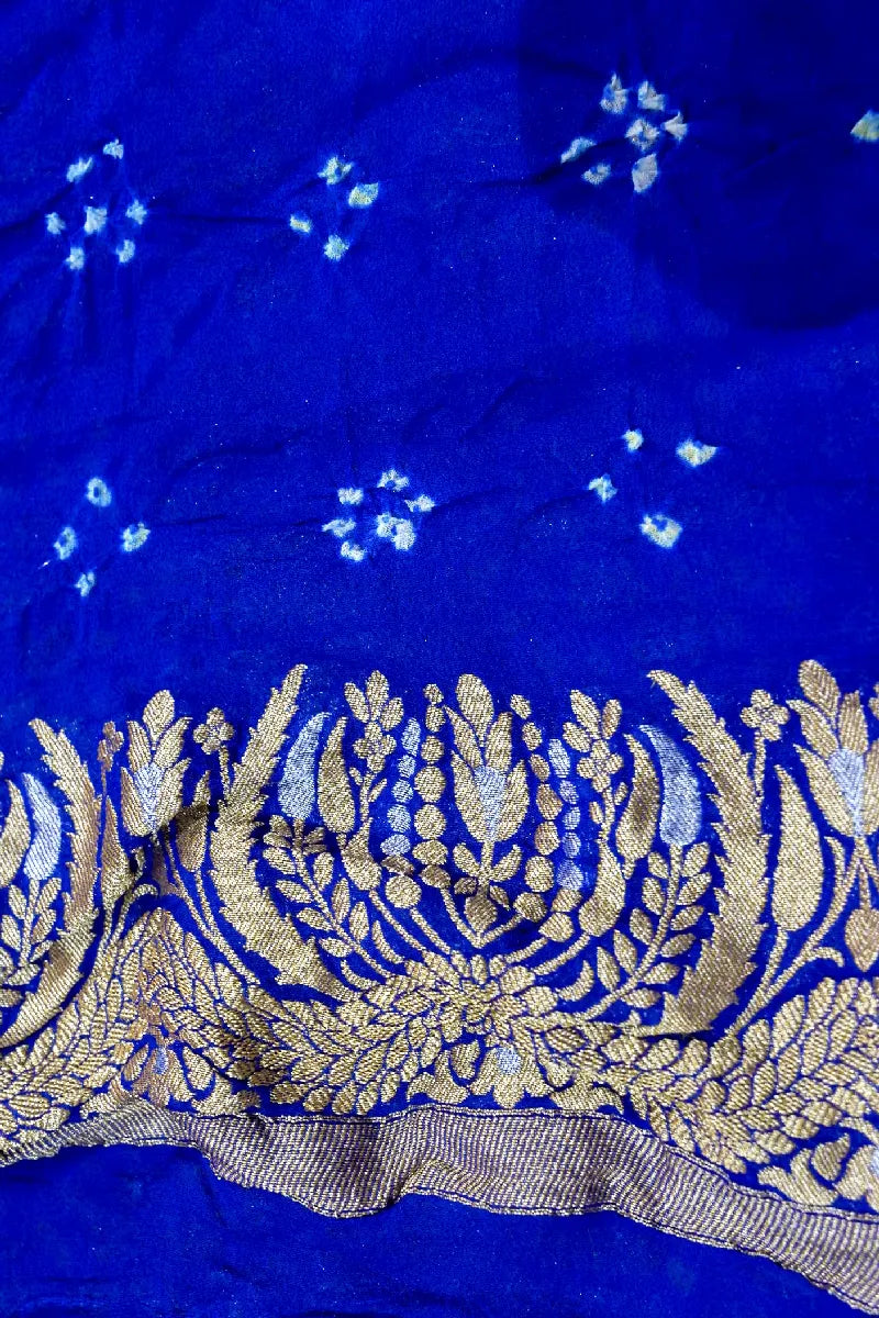 BLUE COLOR PURE HANDLOOM KHADDI GEORGETTE BANDHANI