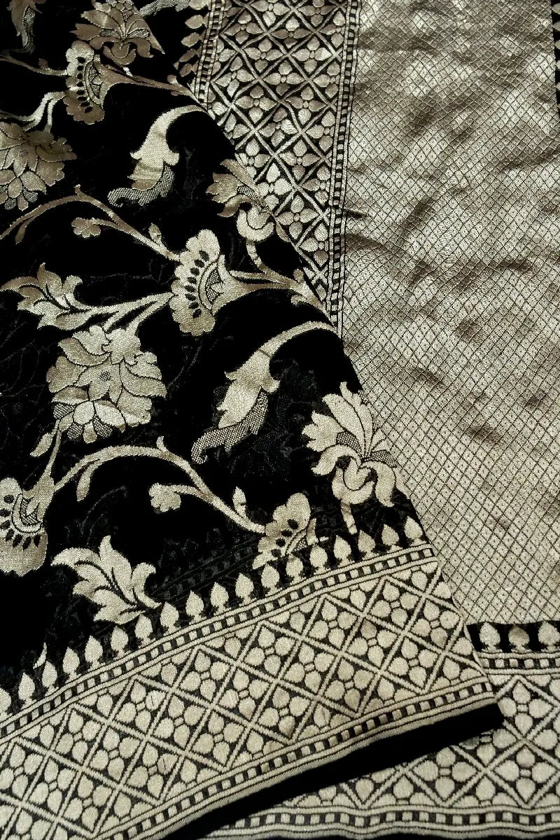 BLACK COLOR PURE HANDLOOM KHADDI GEORGETTE SAREE