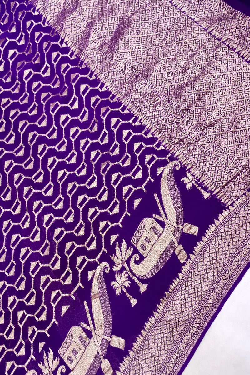ROYAL BLUE COLOR PURE HANDLOOM KHADDI GEORGETTE SAREE