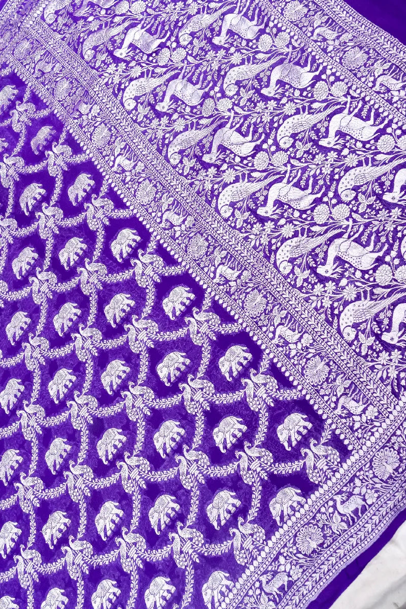 PURPLE COLOR PURE HANDLOOM KHADDI GEORGETTE SAREE