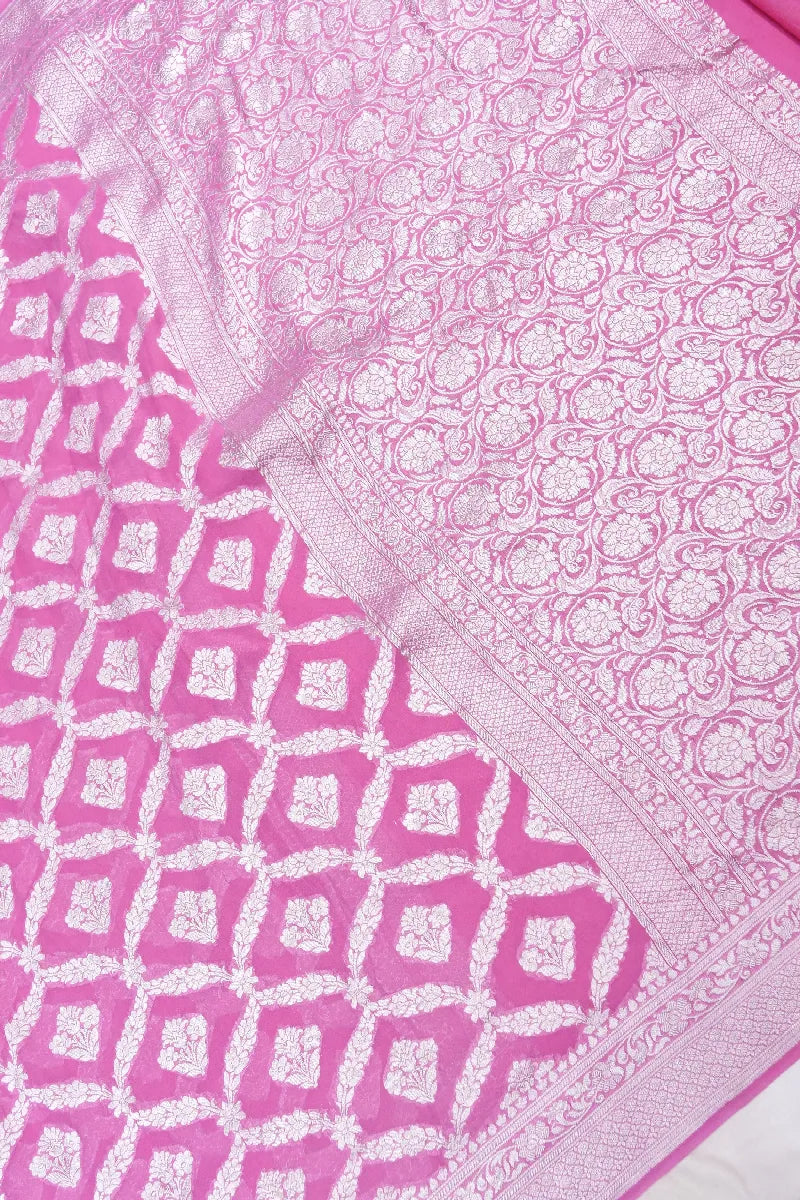 PONDS PINK COLOR PURE HANDLOOM KHADDI GEORGETTE SAREE