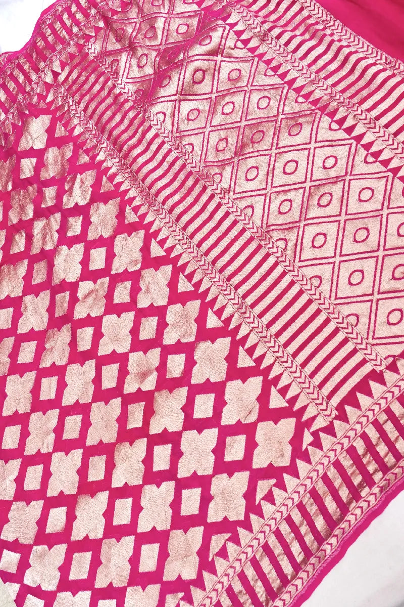 PESTAL HOT PINK COLOR PURE HANDLOOM KHADDI GEORGETTE SAREE