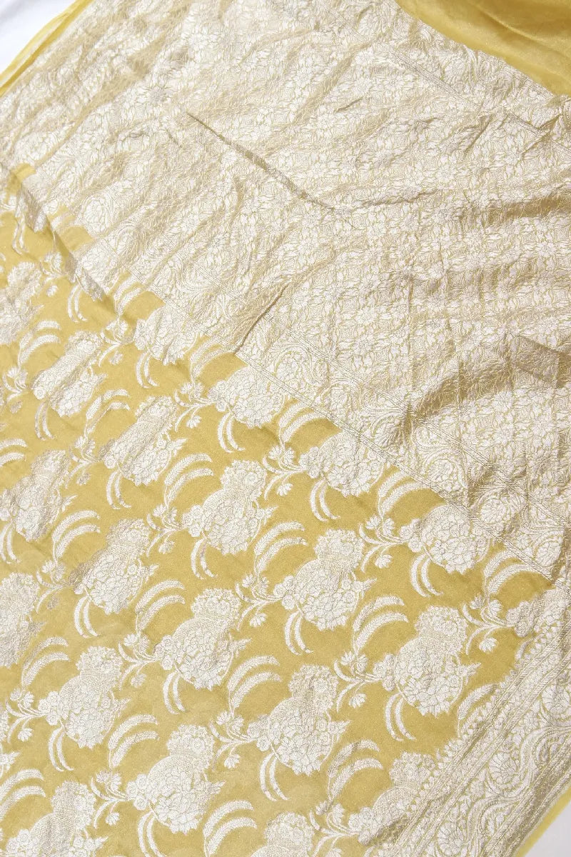 LEMON YELLOW COLOR PURE HANDLOOM KHADDI GEORGETTE SAREE