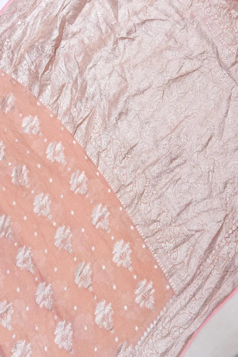 PESTAL PEACH COLOR PURE HANDLOOM KHADDI GEORGETTE SAREE