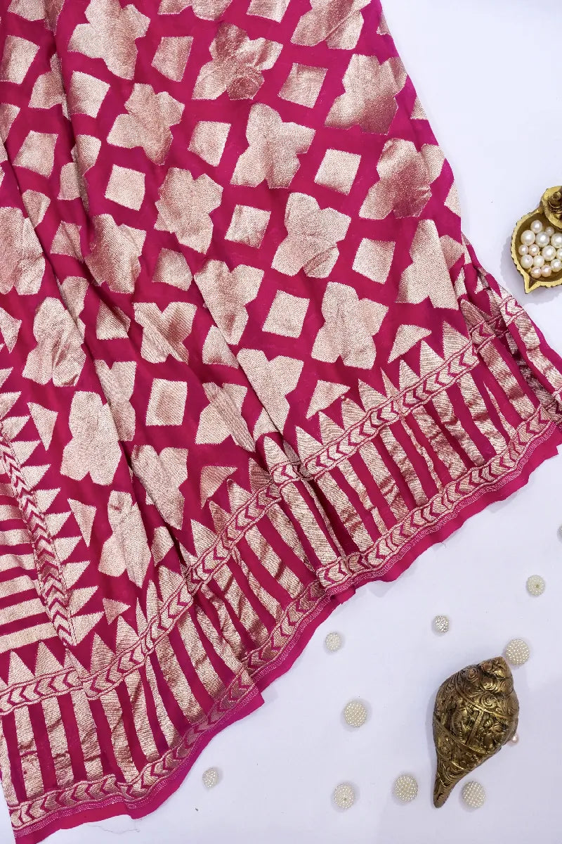 PESTAL HOT PINK COLOR PURE HANDLOOM KHADDI GEORGETTE SAREE