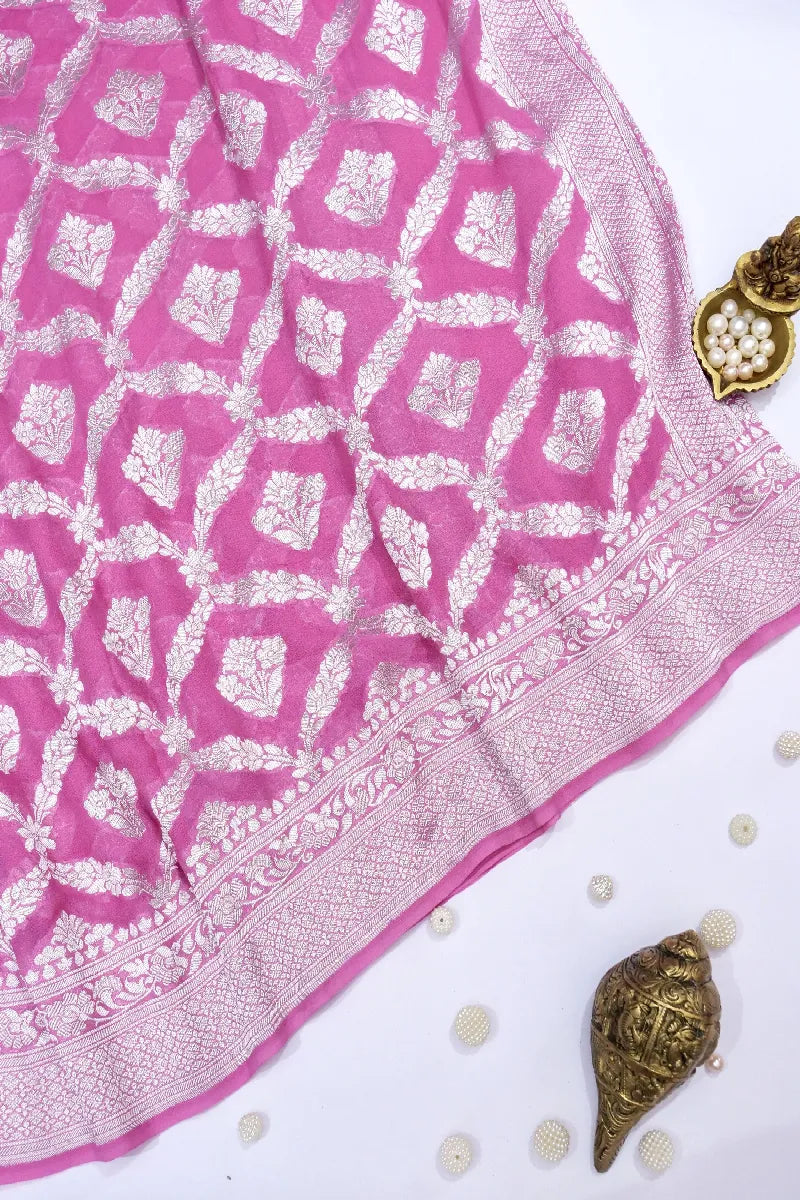 PONDS PINK COLOR PURE HANDLOOM KHADDI GEORGETTE SAREE