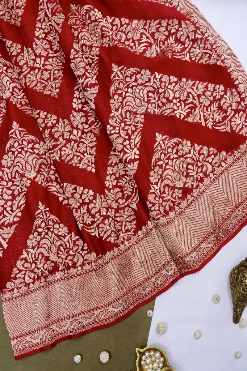 RED COLOR PURE HANDLOOM KHADDI GEORGETTE SAREE