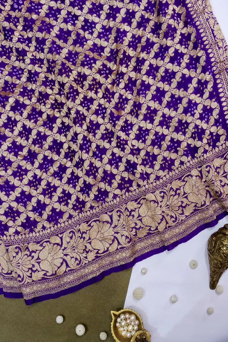VIOLET COLOR PURE HANDLOOM KHADDI GEORGETTE BANDHANI SAREE