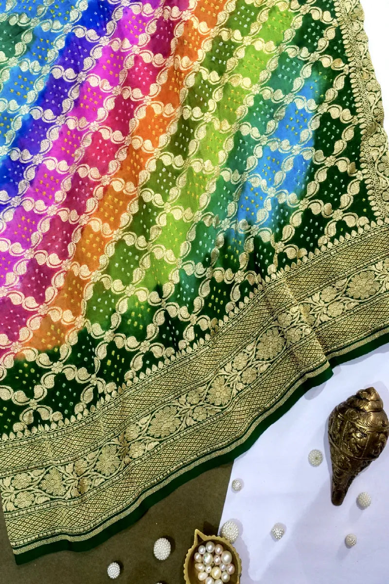 MULTI COLOR PURE HANDLOOM KHADDI GEORGETTE BANDHANI SAREE