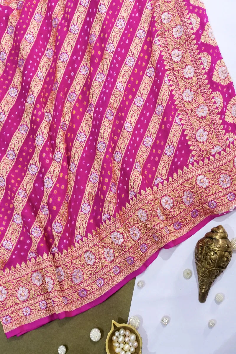 RANI PINK COLOR PURE HANDLOOM KHADDI GEORGETTE BANDHANI SAREE
