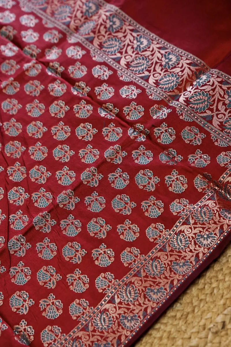 BANARASI SILK ONION PINK WITH MAROON COLOR UNSTITCHED SUIT MATERIAL