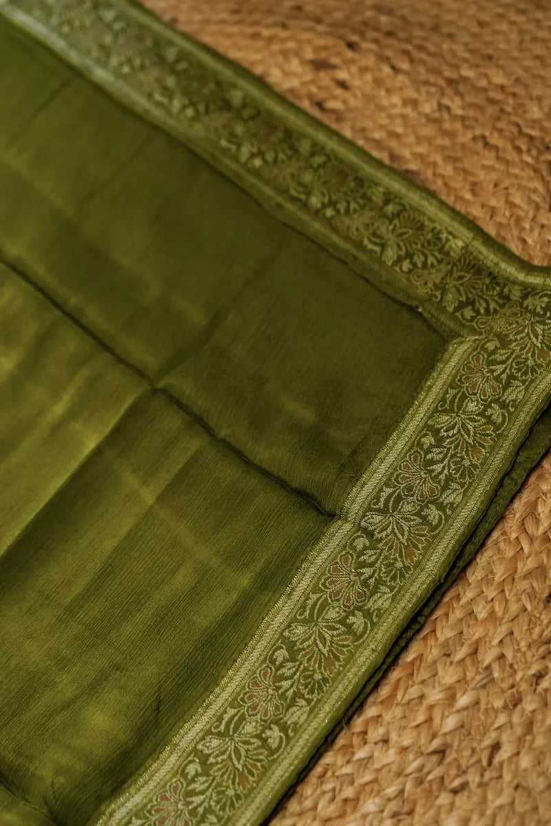 KHADDI SILK MEHENDI GREEN COLOR UNSTITCHED SUIT MATERIAL