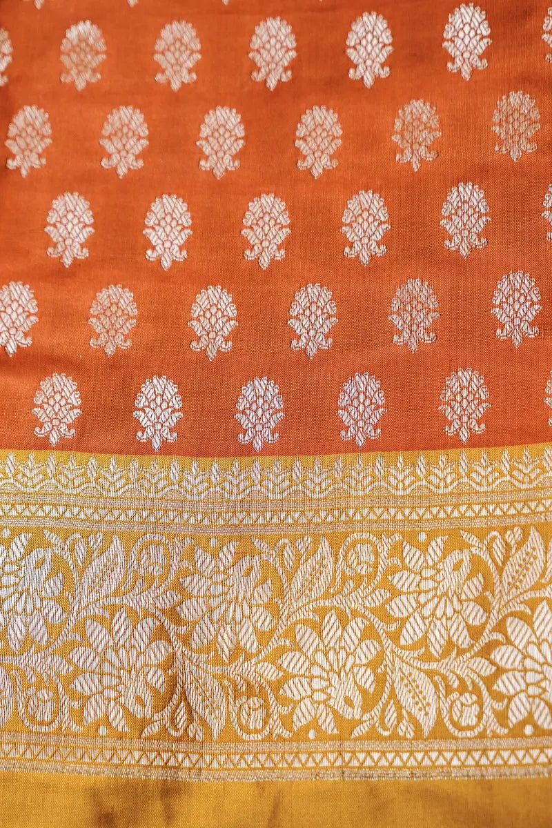 BANARASI SILK ORANGE WITH MUSTARD COLOR UNSTITCHED SUIT MATERIAL