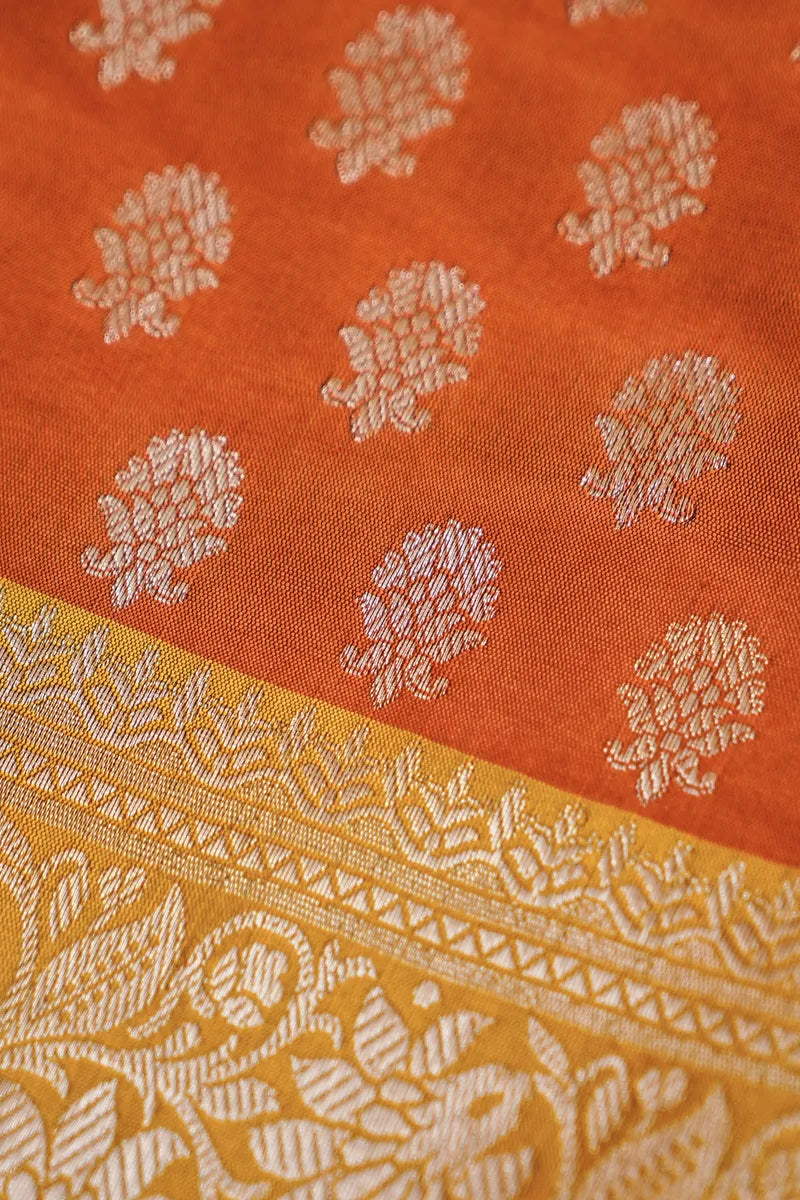 BANARASI SILK ORANGE WITH MUSTARD COLOR UNSTITCHED SUIT MATERIAL