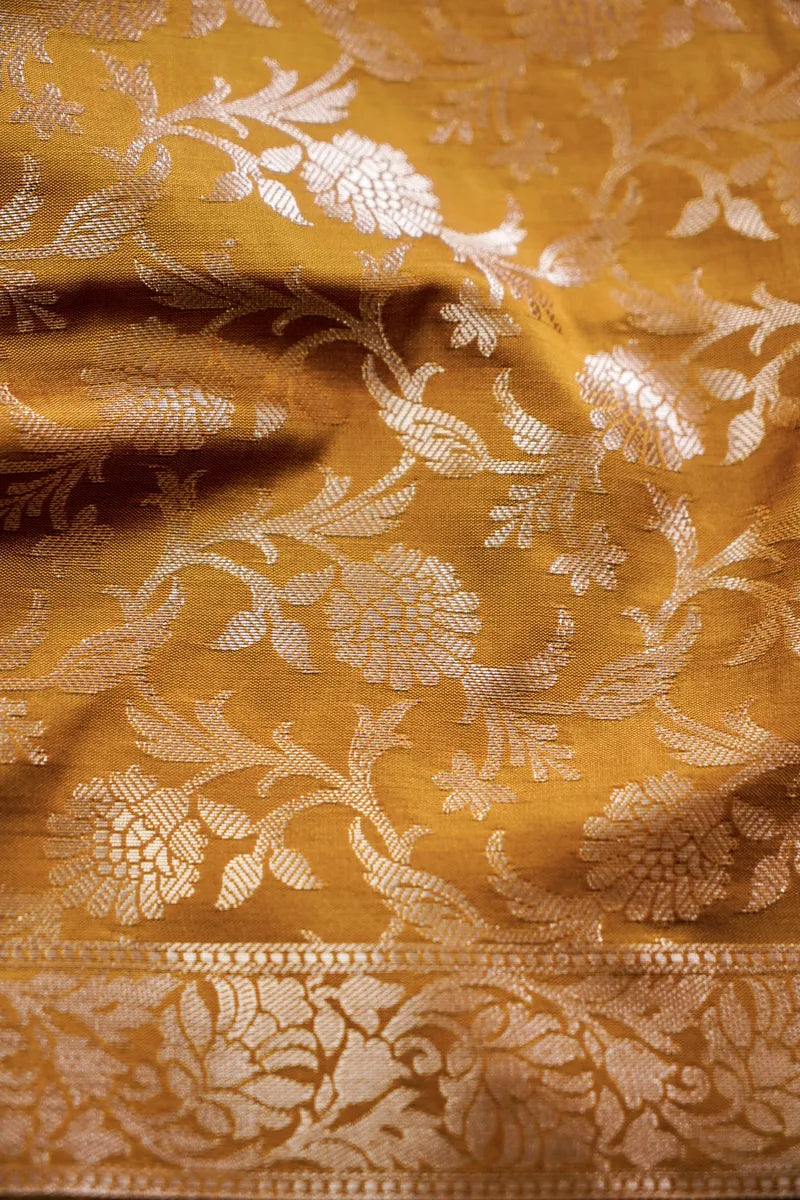 BANARASI SILK ORANGE WITH MUSTARD COLOR UNSTITCHED SUIT MATERIAL