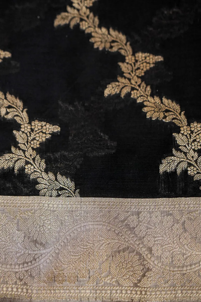 COTTON SILK BLACK WITH GREY COLOR UNSTITCHED SUIT MATERIAL