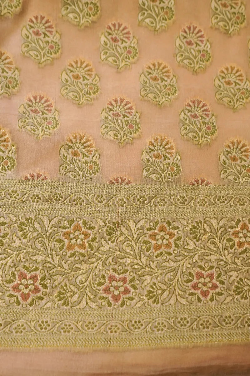 KHADDI SILK PEACH COLOR UNSTITCHED SUIT MATERIAL