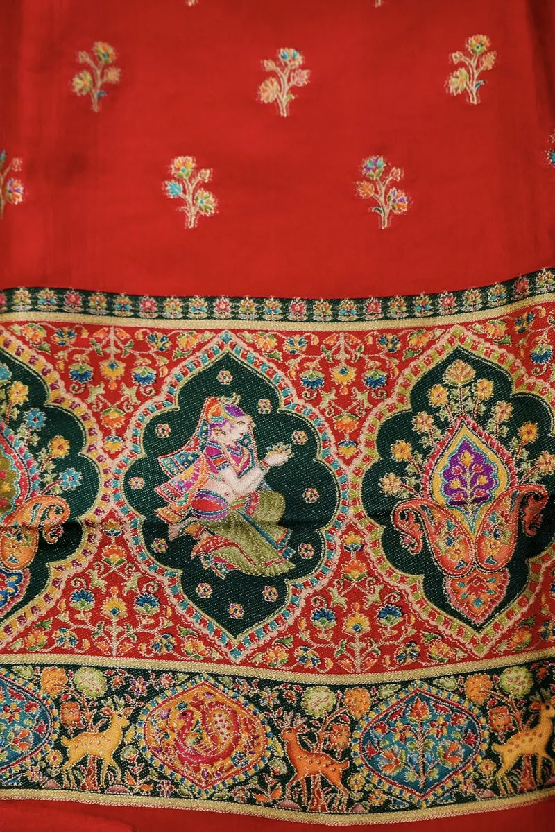 PASHMINA SILK RED WITH BLACK COLOR UNSTITCHED SUIT MATERIAL