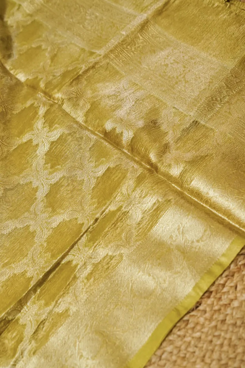 TISSUE SILK LIME YELLOW COLOR UNSTITCHED SUIT MATERIAL