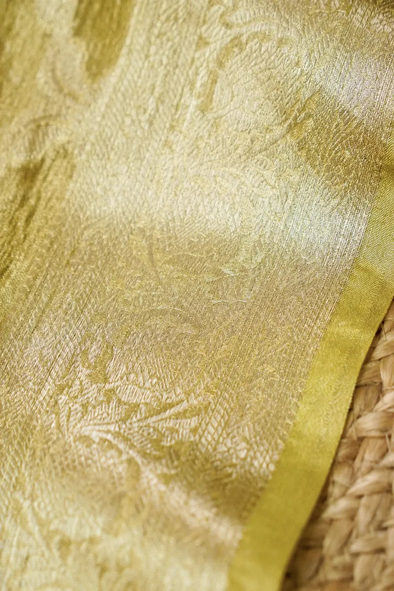 TISSUE SILK LIME YELLOW COLOR UNSTITCHED SUIT MATERIAL