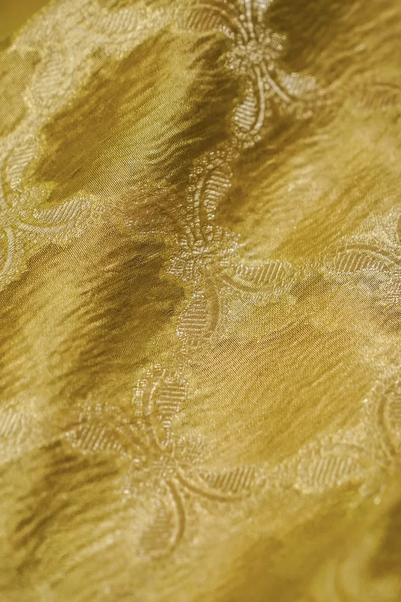 TISSUE SILK LIME YELLOW COLOR UNSTITCHED SUIT MATERIAL