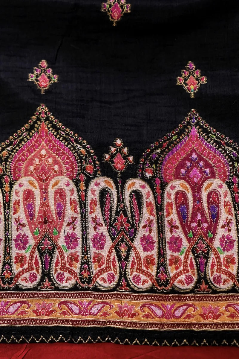 PASHMINA  SILK BLACK COLOR UNSTITCHED SUIT MATERIAL