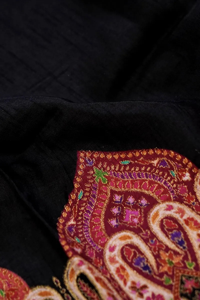 PASHMINA  SILK BLACK COLOR UNSTITCHED SUIT MATERIAL