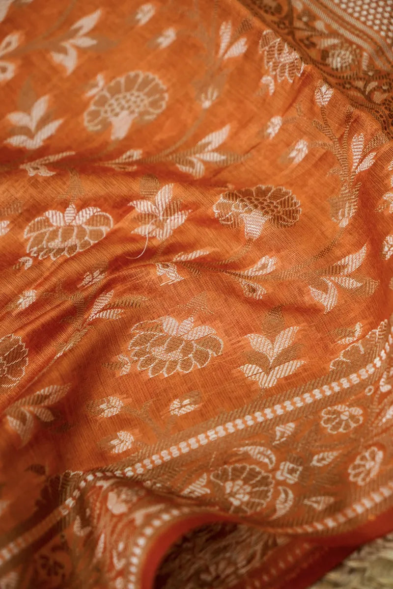 BANARASI SILK RAMA GREEN WITH ORANGE COLOR UNSTITCHED SUIT MATERIAL
