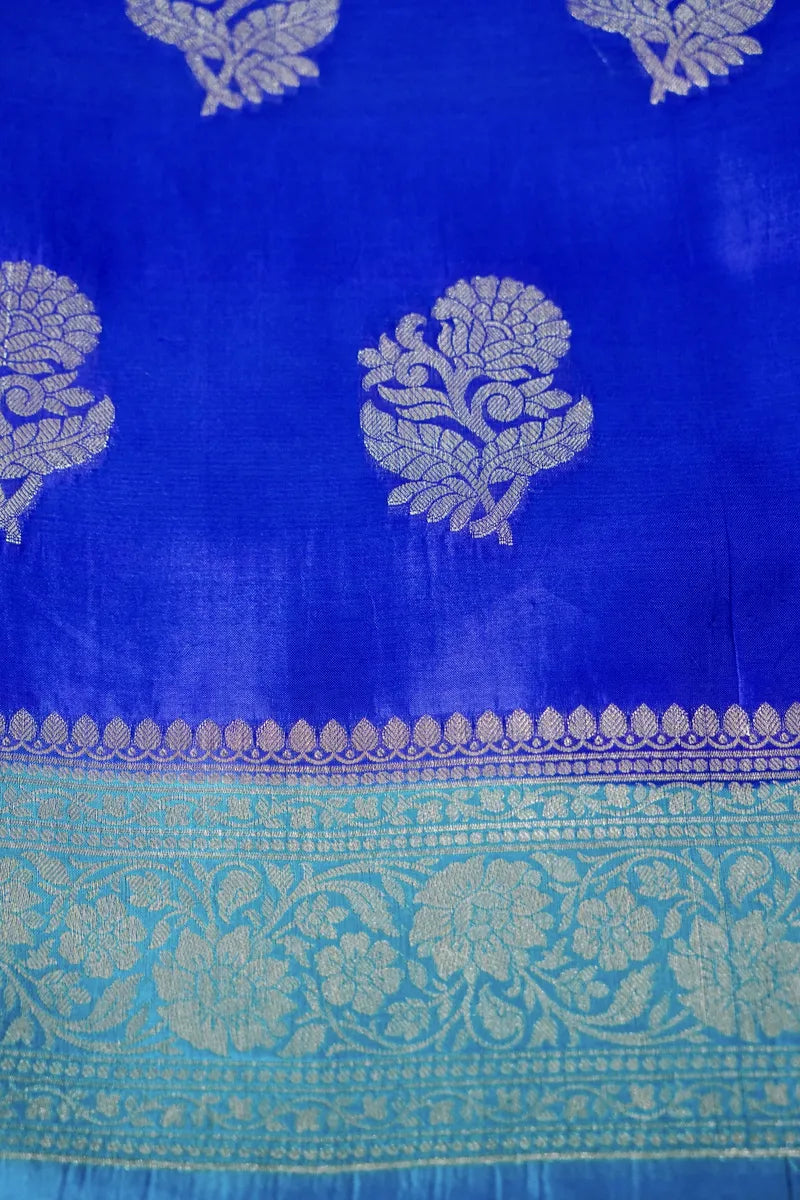 BANARASI KATAN SILK BLUE WITH FIROZI COLOR UNSTITCHED SUIT MATERIAL