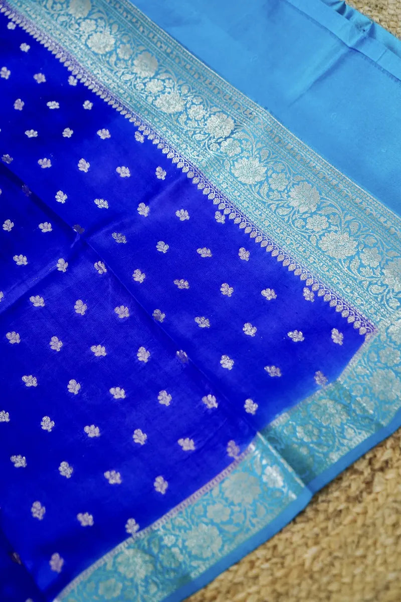 BANARASI KATAN SILK BLUE WITH FIROZI COLOR UNSTITCHED SUIT MATERIAL
