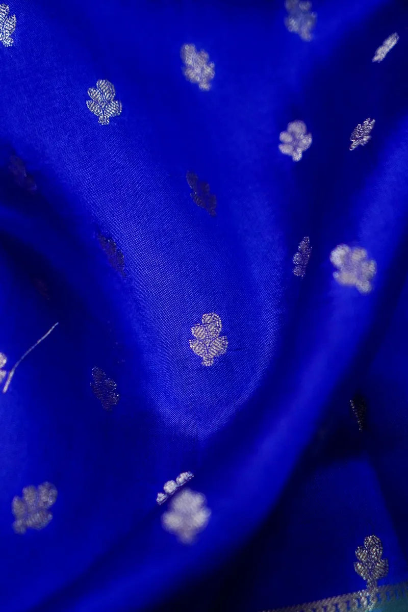 BANARASI KATAN SILK BLUE WITH FIROZI COLOR UNSTITCHED SUIT MATERIAL