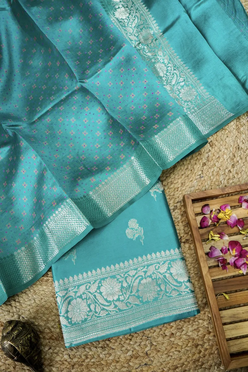 BANARASI KATAN SILK OCEAN BLUE COLOR UNSTITCHED SUIT MATERIAL