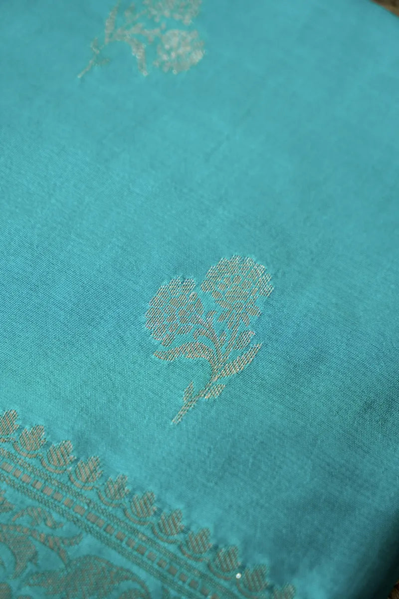 BANARASI KATAN SILK OCEAN BLUE COLOR UNSTITCHED SUIT MATERIAL