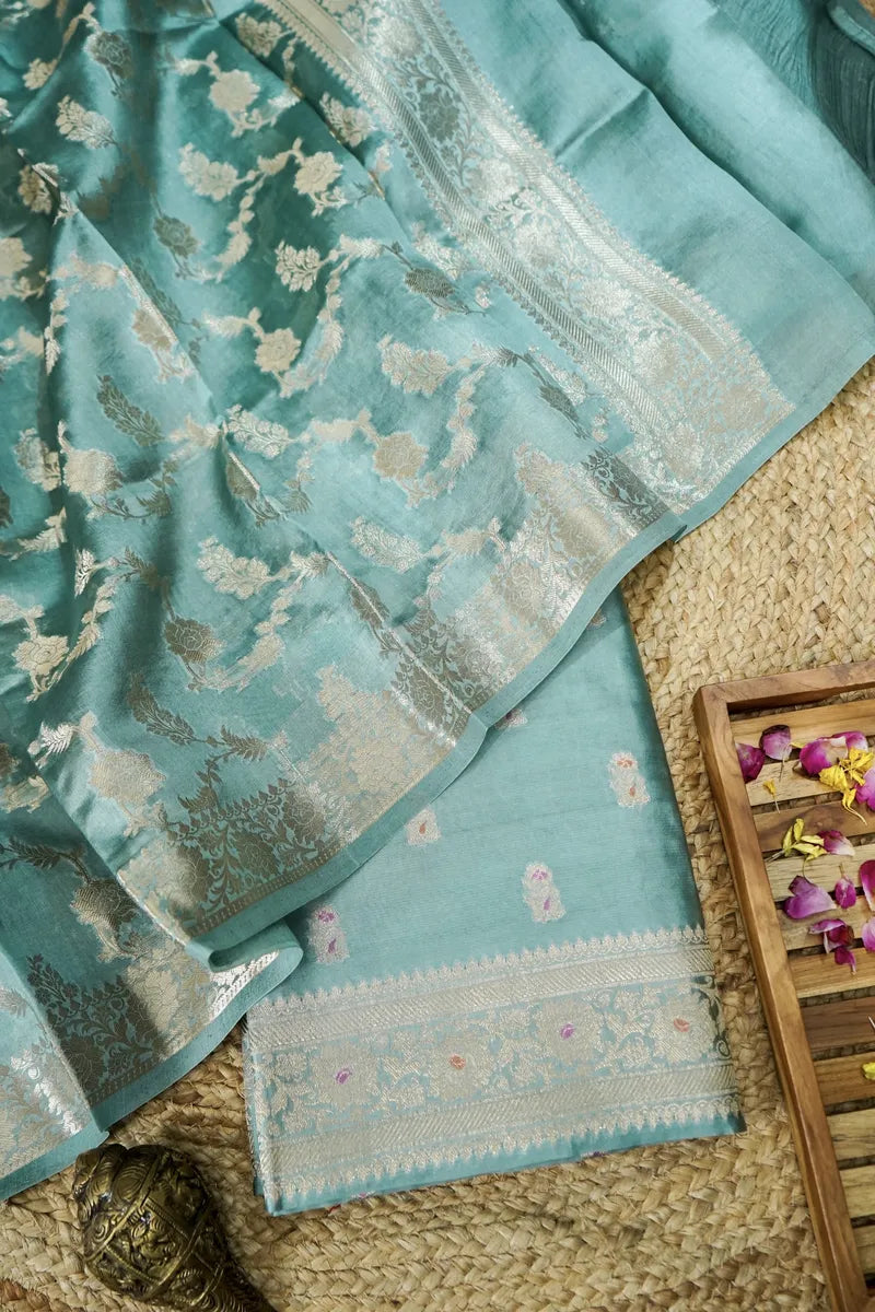 BANARASI KATAN SILK PESTAL MINT GREEN COLOR UNSTITCHED SUIT MATERIAL