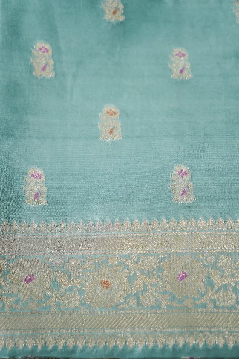 BANARASI KATAN SILK PESTAL MINT GREEN COLOR UNSTITCHED SUIT MATERIAL
