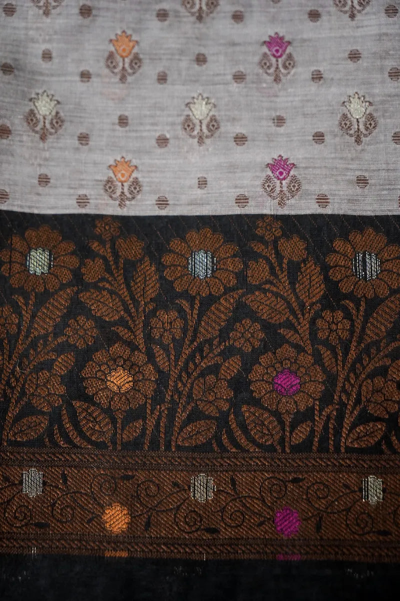 COTTON SILK GREY WITH BLACK COLOR UNSTITCHED SUIT MATERIAL