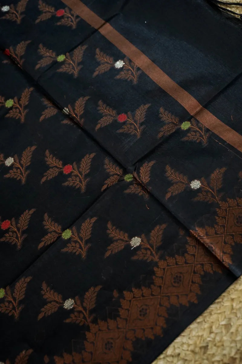 COTTON SILK GREY WITH BLACK COLOR UNSTITCHED SUIT MATERIAL