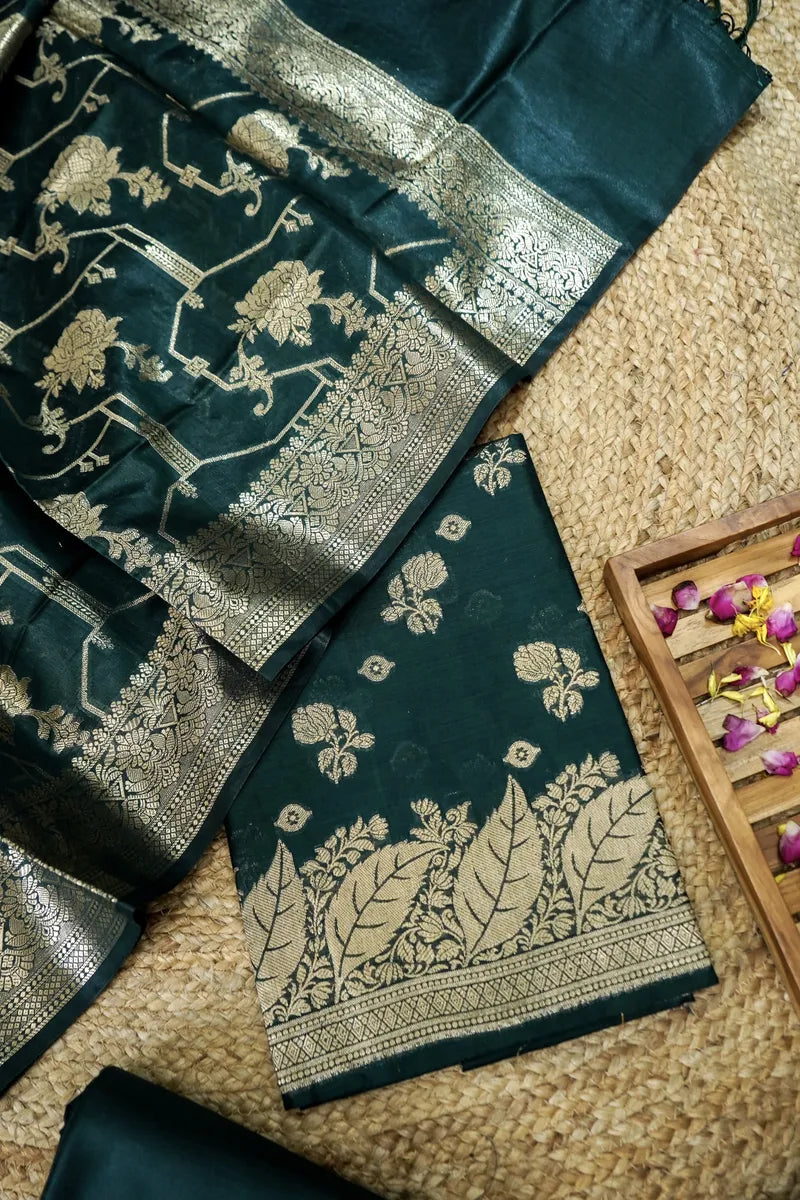 COTTON SILK BOTTLE GREEN COLOR UNSTITCHED SUIT MATERIAL