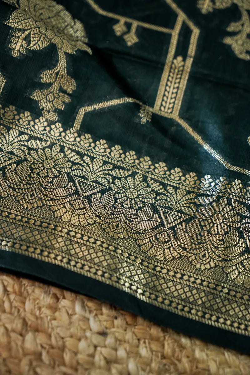 COTTON SILK BOTTLE GREEN COLOR UNSTITCHED SUIT MATERIAL